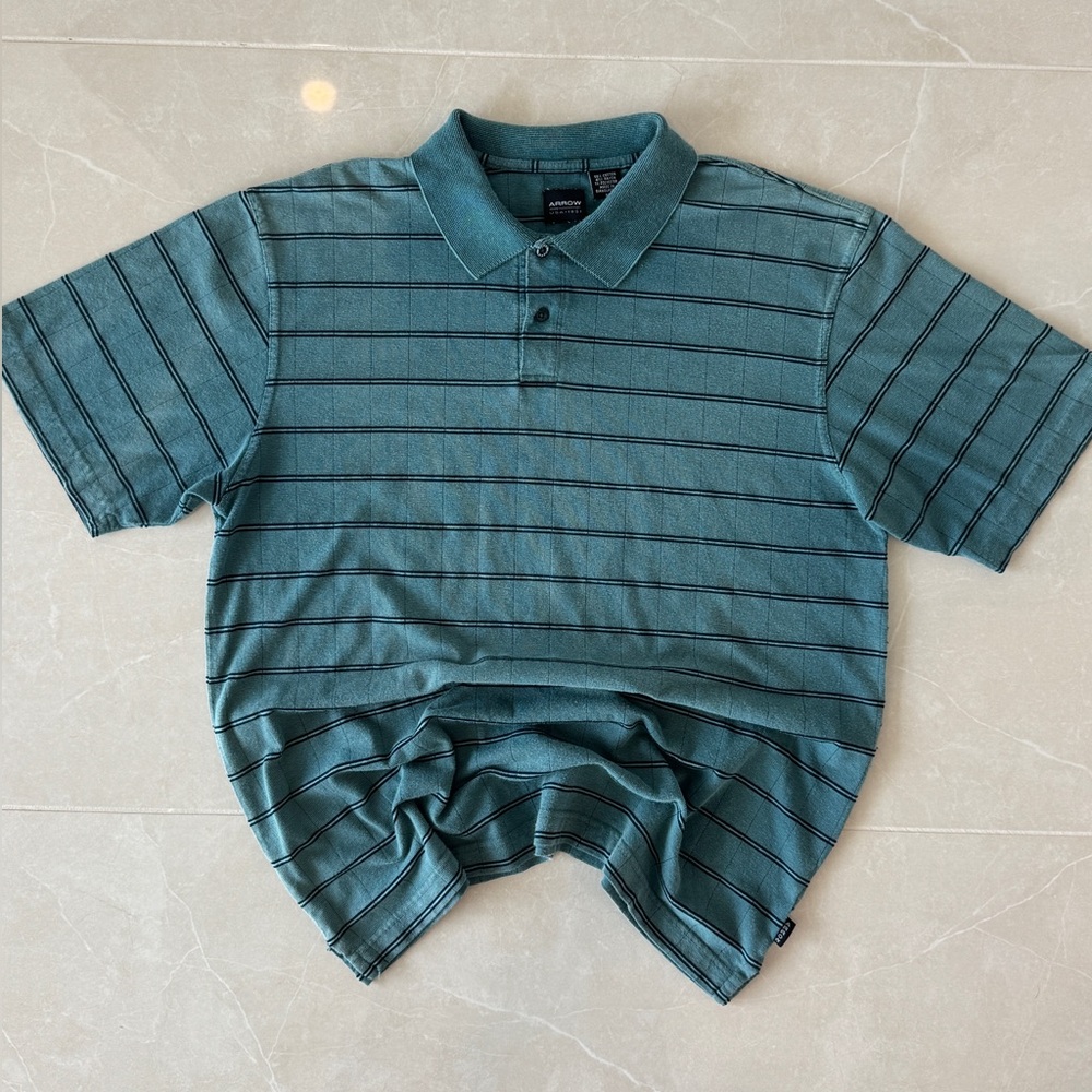 Vintage Green Striped Arrow Golf Polo